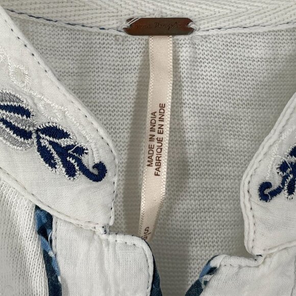 Free People Sundance Kid Embroidered White Jersey Henley Popover Top Small - Picture 7 of 9